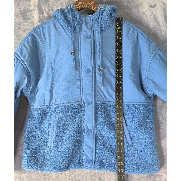Time and Tru Mixed Media Snap Sherpa Hooded Jacket Women Juniors Blue L (12-14) - Picture 6 of 7